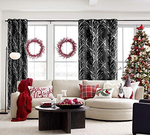 NewNest Australia - Metallic Tree Curtains for Bedroom Black 54" Foil Silver Print Modern Blackout Window Drapes Triple Weave Thermal Insulated Curtain Panels for Small Windows Grommet Top, 2 Panels 50" x 54"L Foil Silver on Black 