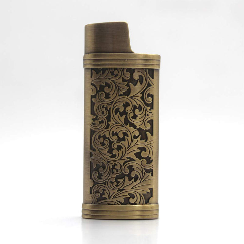Lucklybestseller Vintage Floral Metal Lighter Case Cover Holder for Mini BIC Lighter J5 Bronze - NewNest Australia