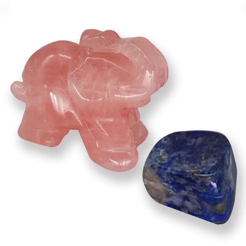 Crystal Elephant in Rose Quartz with *Extra* Chakra Crystal, Meaning Card & Gift Box. Tiger’s Eye, Turquoise, Amethyst, Lapis Lazuil, Clear Quartz or Other Crystal Included. 1½ Inch Ornament Figurine. - NewNest Australia