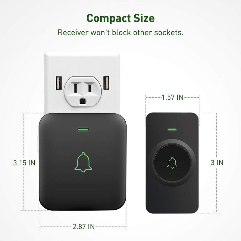 Wireless Door Bell, AVANTEK Mini Waterproof Doorbell Chime Operating at 1000 Feet with 52 Melodies, 5 Volume Levels & LED Flash Black - NewNest Australia