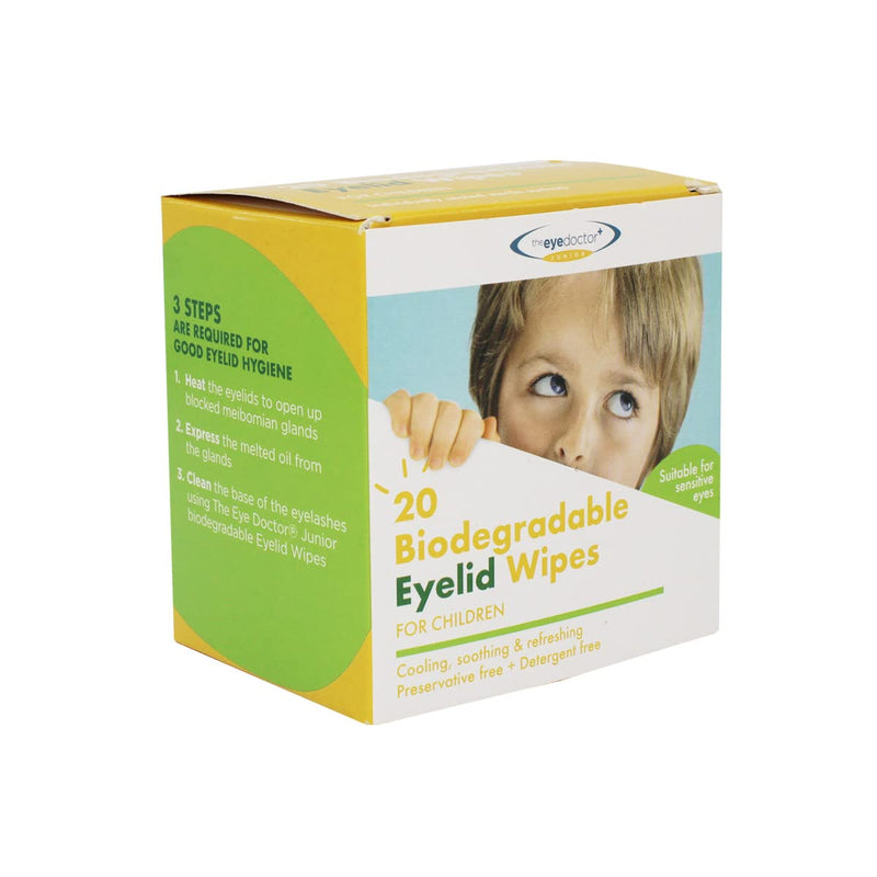 The Eye Doctor Junior Eyelid Wipes - 20x Individually Wrapped Kids Eye Lid Cleansing Wipes - Daily Hygiene & Dry Eye Relief - Suitable for Children's Sensitive Eyes - NewNest Australia