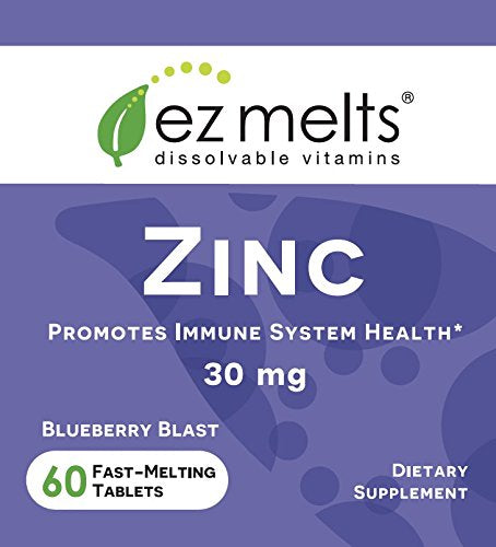 EZ Melts Zinc for Immune Support, 30 mg, Sublingual Vitamins, Vegan, Zero Sugar, Natural Blueberry Flavor, 60 Fast Dissolve Tablets - NewNest Australia