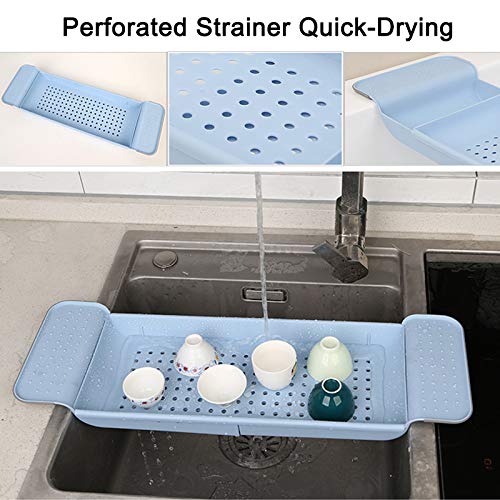 NewNest Australia - Expandable Bath Shelf Bathtub Tray, Adjustable Bathtub Caddy Tray Storage Rack Multifunctional Bathtub Tub Organizer for Book Wine Phone Bathroom Shower, Non-Slip… (Blue) Blue 