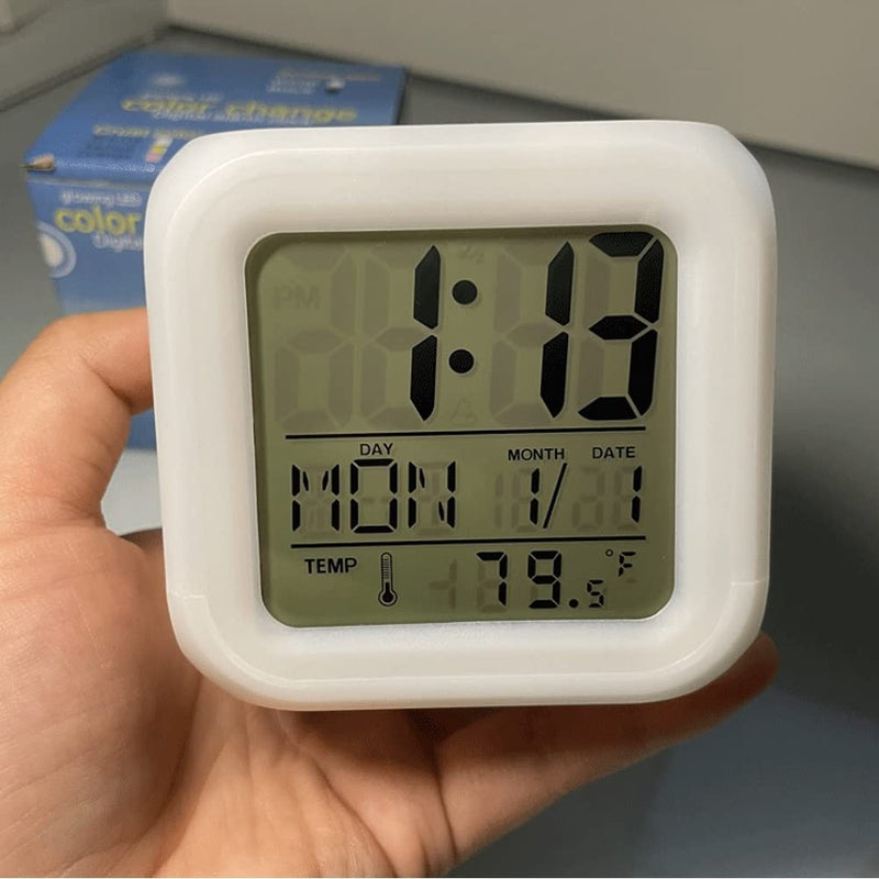 Digital Alarm Clock for Bedroom, 3 Inch Cubic Clock with Snooze, 7 Color Nightlight, Date Display, Temperature Detect, 12/24H, Battery Operated, Easy to Set, Digital Calendar Alarm Clock for Kids - NewNest Australia