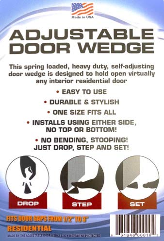 Heavy Duty Adjustable Spring Loaded Residential Door Wedge- This Self-Adjusting Doorstop Will Prop Open Virtually Any Door in Your Home | Fits Door Gaps ½-3" | Made in The USA | Veteran Manufacturer - NewNest Australia