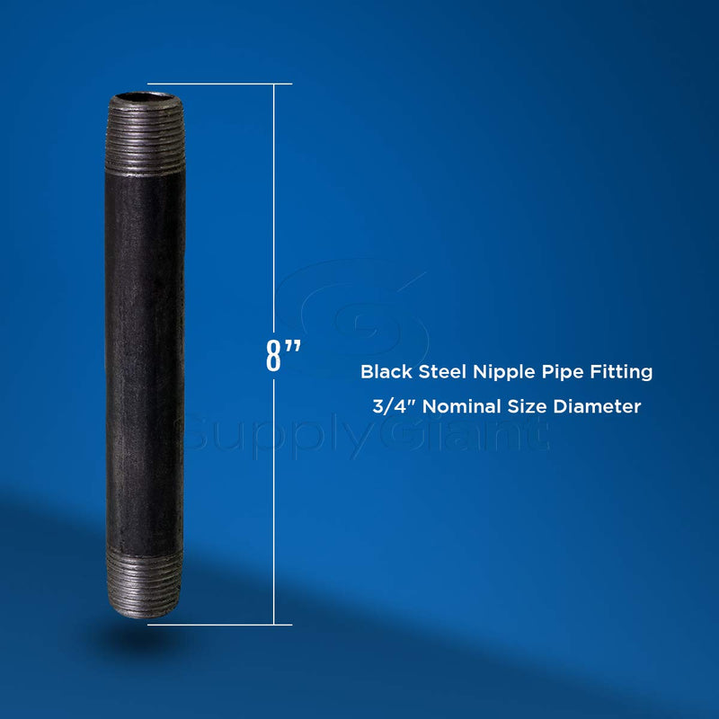 Everflow Supplies NPBL3480 8" Long Black Steel Nipple Pipe Fitting with 3/4" Nominal Size Diameter - NewNest Australia