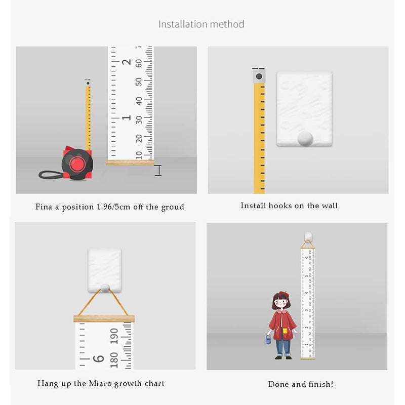 Miaro Kids Growth Chart, Wood Frame Fabric Canvas Height Measurement Ruler from Baby to Adult for Child's Room Decoration 7.9 x 79in (7.9 x 79in, Balloon Rabbit) - NewNest Australia