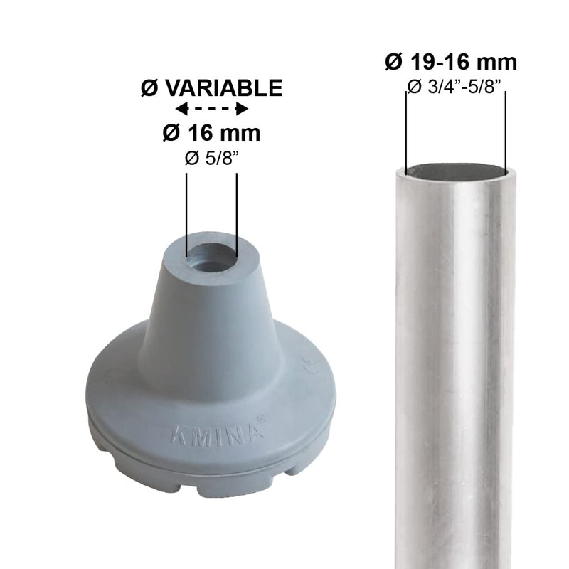 KMINA - Crutch Rubber Feet 19 mm, 18 mm and 17 mm (x2 Units) 3/4", Walking Stick Rubber Tips, Ferrules for Walking Sticks, Rubber Feet for Crutches, Crutch Feet Grey - Made in Europe 2 units - NewNest Australia