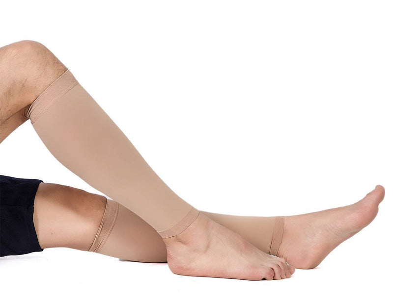 TOFLY Calf Compression Sleeve for Men & Women, 1 Pair, Footless Compression Socks 20-30mmHg for Leg Support, Shin Splint, Pain Relief, Swelling, Varicose Veins, Nursing, Travel, Plus Size S - 5XL Beige - NewNest Australia