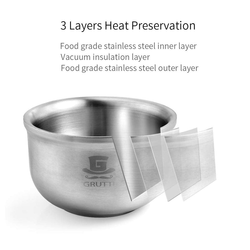 GRUTTI Shaving Lather Bowl, 4.13" Men's Durable Shave Soap Cup Shining Three-Layer 304 Heavy Duty Stainless Steel Heat Preservation Soap Bowl 4.13inches/10.5cm - NewNest Australia
