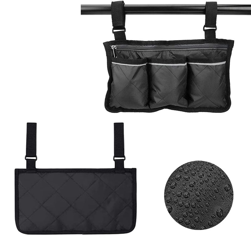 Black Wheelchair Armrest Storage Bag with Reflective Strips Wheelchair Pocket Storage Bag Wheelchair Storage Bag Fits Bed Rail Scooters Walker Power Wheelchair - NewNest Australia