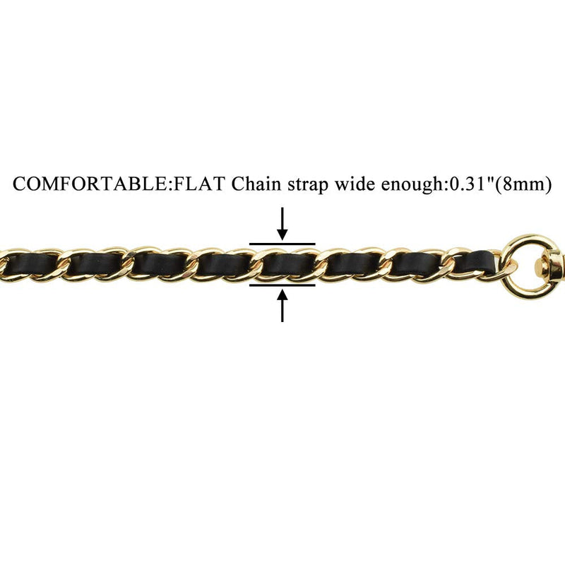 HAHIYO Mini Purse Chain Strap Slim Wide 8mm for LV Length 23.6 inches Extra Thick 4.5mm Black Leather Gold Hardware for Shoulder Cross Body Sling Handbag Wallet Comfortable Flat Metal Strap 1 Pack Black Leather Gold Hardware-23.6 Inches - NewNest Australia