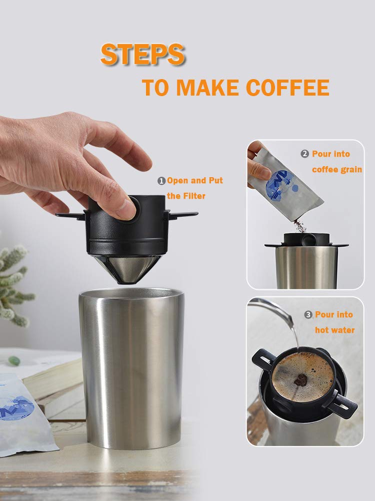 Pour Over Coffee Dripper, ALPEKE Stainless Steel Resin Coffee Maker Filters for 1 to 2-Cups, Paperless Coffee Filter Cone with Collapsible Resin Holders for Home, Travelling and Camping - NewNest Australia