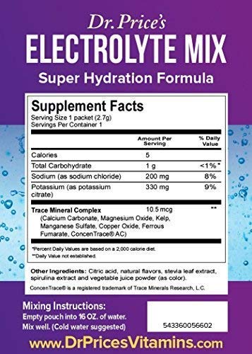 Dr. Price's Vitamins Electrolyte Mix Supplement Powder, 72 Trace Minerals, Potassium, Sodium, Electrolyte Replacement Keto Drink | Blueberry-Pomegranate 30 Packets | No Sugar, Keto, Vegan, Non-GMO - NewNest Australia