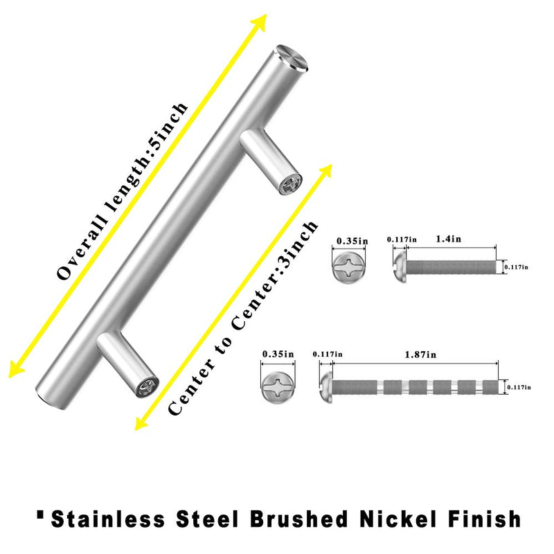 6 Pack Cabinet Handles Drawer Pulls for Kitchen Brushed Nickel Stainless Steel, 5" Length ( 3" Hole Center ) Kitchen Cabinet Hardware 6 - NewNest Australia