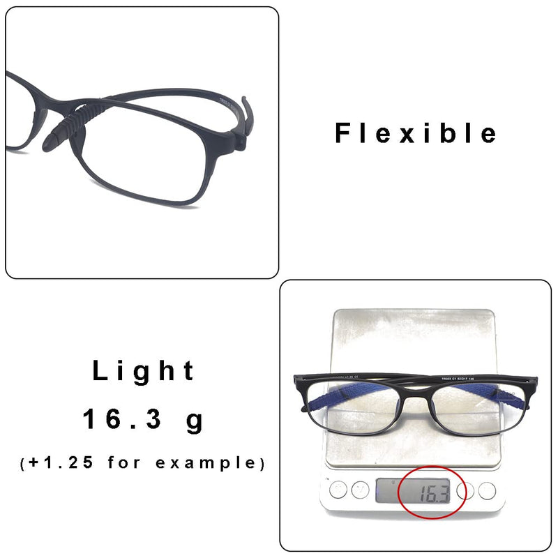 Mcoorn reading glasses, flexible, lightweight for women and men (pack of 2) with case, anti-blue, anti-reflective, one black, one gray, 2.5 x - NewNest Australia