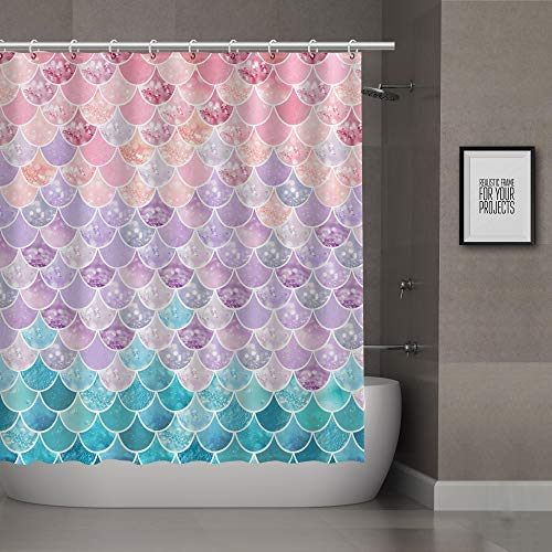 Shower Curtain 3D Mermaid Scales, Lilac Purple Pink Blue Ocean Theme, Bathroom Bedroom Wall Decor as Tapestry and Photo Booth Backdrop 72 inch - NewNest Australia