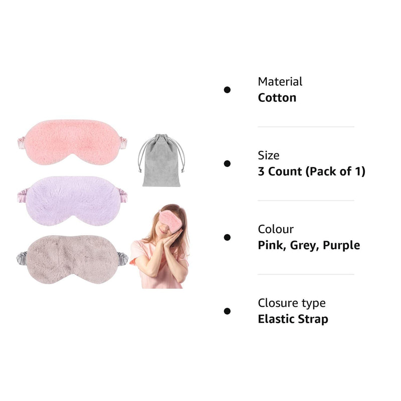 Sleeping Masks for Women, 3PCS Blackout Sleep Eye Mask, yeestone Soft Night Mask, Fluffy Eye Covers with Travel Pouch, Sleep Blindfold for Women Kids(Pink/Purple/Grey) - NewNest Australia