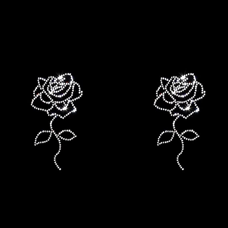 2 pcs Bling Rose Flower Silver Rhinestone Iron On 4" Height Rose Hotfix Transfer DIY Decal Emblem Patch - NewNest Australia