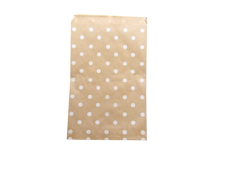 20 Qty 4" x 6" Decorative Flat Paper Gift Bags - White Polka-Dot on Brown Kraft Bags - For Sales/Treats/Parties Cookies/Gifts - N'icePackaging 4" x 6" 20 Bags - NewNest Australia