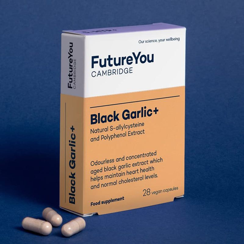 Black Garlic+ 250mg Odourless Vegan Suitable Supplement - High Strength Native Black Garlic (Allium sativum) Extract - 28 Day Supply - Developed by FutureYou Cambridge, UK - NewNest Australia