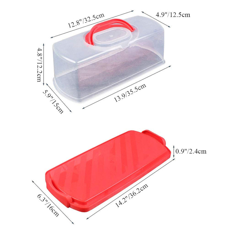NewNest Australia - Portable Bread Box with Handle Loaf Cake Container Plastic Rectangular Food Storage Keeper Carrier 13inch Translucent Dome for Pastries, Bagels, Bread Rolls, Buns or Baguettes (Red) Red 1 