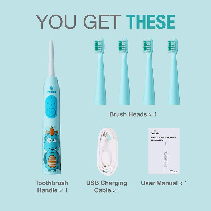 Vekkia Dragon Lord Sonic Rechargeable Kids Electric Toothbrush, 3 Modes with Memory, Fun & Easy Cleaning, 31000 Strokes, IPX7 Waterproof, 2-Min Timer for Age 3+, 4 Soft Bristles Blue | Dragon - NewNest Australia