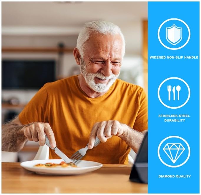 Easy Grip Cutlery Set of 3 Gray Disability Aids with Knife Fork Spoon Large Wide Handled Arthritis Hands Aids Cutlery Adaptive Eating Drinking Utensils for Disabled People Elderly Parkinson - NewNest Australia