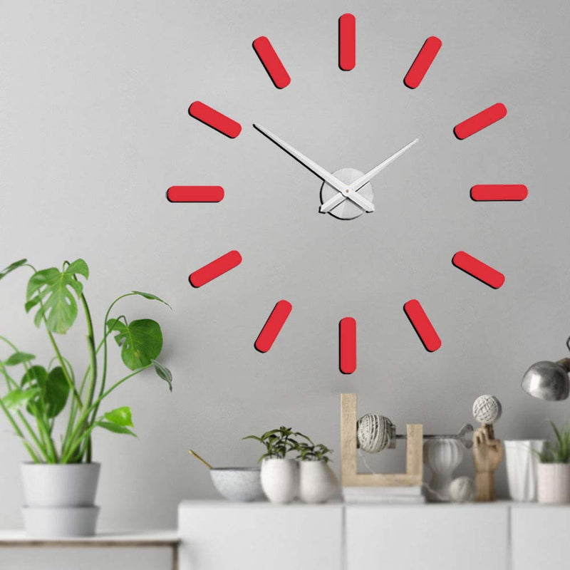 NewNest Australia - Mintime Modern Frameless DIY Wall Clock Large Red 3D Wall Watch Mirror Numbers for Home Office Decorations Red-103 