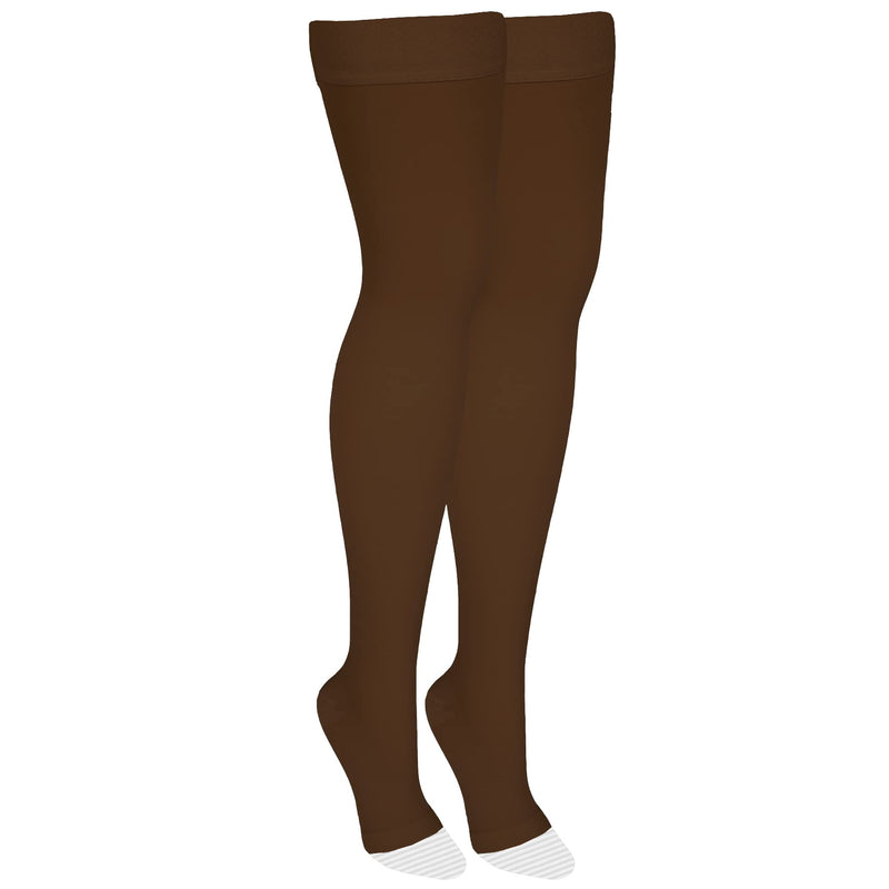 NuVein Medical Compression Stockings, 20-30 mmHg Support, Women & Men Thigh Length Hose, Open Toe, Brown, Small Small (1 Pair) - NewNest Australia