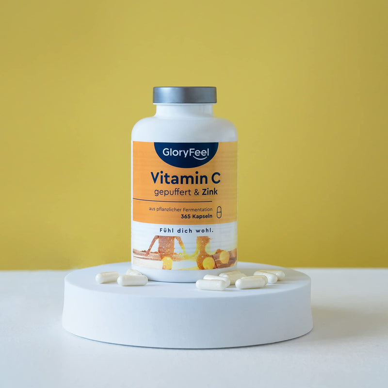 Vitamin C + Zinc - 365 Vegan Capsules - 1000 Mg Buffered Vegetable Vitamin C (Acid-Free And Stomach Friendly) Plus 20 Mg Zinc Per Daily Dose - Laboratory Tested Without Additives Made In Germany. - NewNest Australia