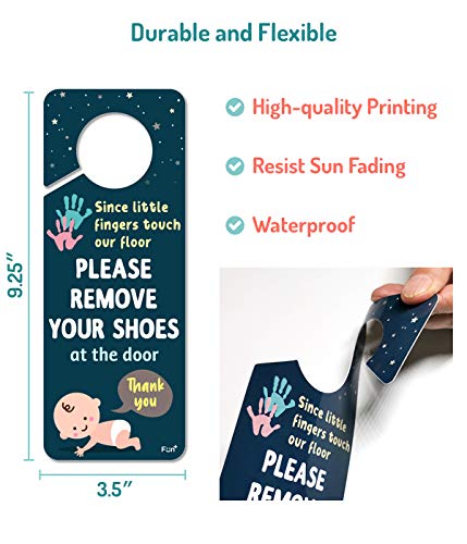 Fun-Plus Please Take Your Shoes Off - Remove Your Shoes Sign - Plastic Door Knob Hanger Sign - Since Little Fingers Touch Our Floor - NewNest Australia