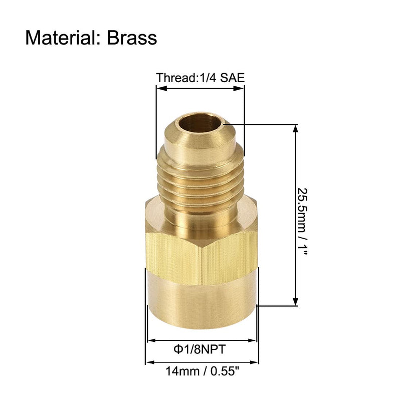 uxcell Brass Pipe fitting, 1/4 SAE Flare Male to 1/8NPT Female Thread, Tubing Adapter Hose Connector, for Air Conditioner Refrigeration, 2Pcs - NewNest Australia