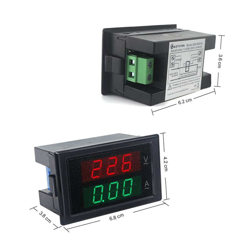 KETOTEK Volt Amp Meter Digital Voltmeter Ammeter AC 80V-300V 100A LED 2in1 Multimeter Panel Display Voltage Amperage Detector with Current Transformer 110V/220V V-A - NewNest Australia