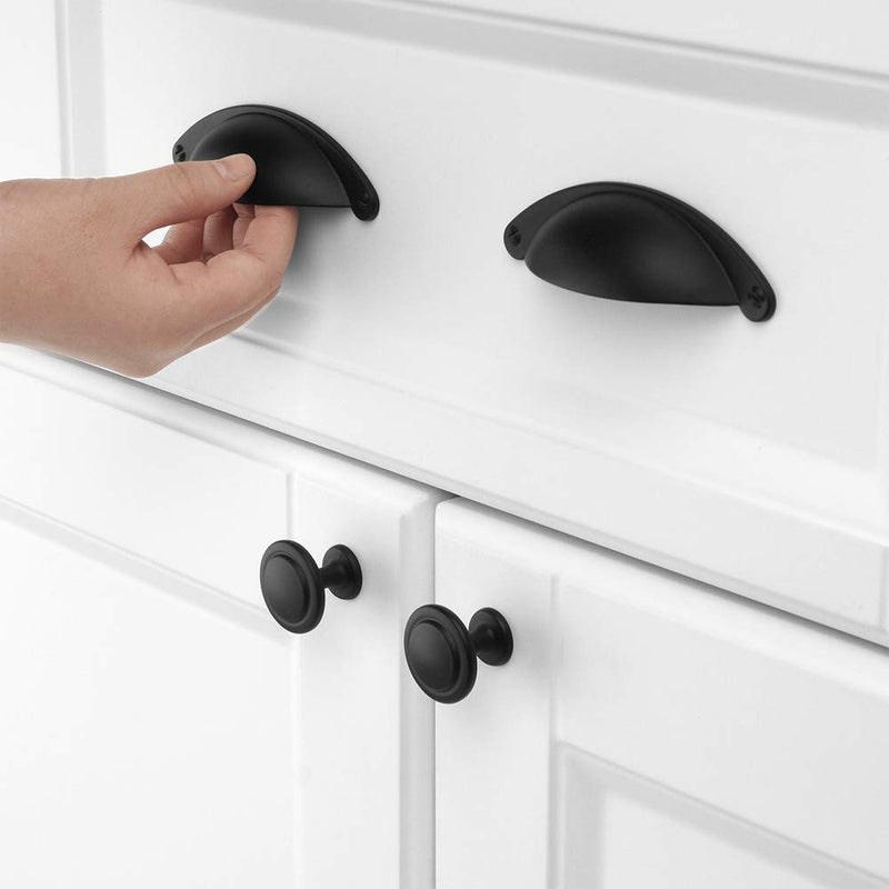 KOOFIZO Bin Cup Drawer Pull - Black Cabinet Handle, 64mm / 2.5 Inch Screw Spacing (10 Pack) for Kitchen Cupboard Bedroom Dresser Bathroom Furniture Door 64mm/2.5inch 64mm - Flat Black - NewNest Australia