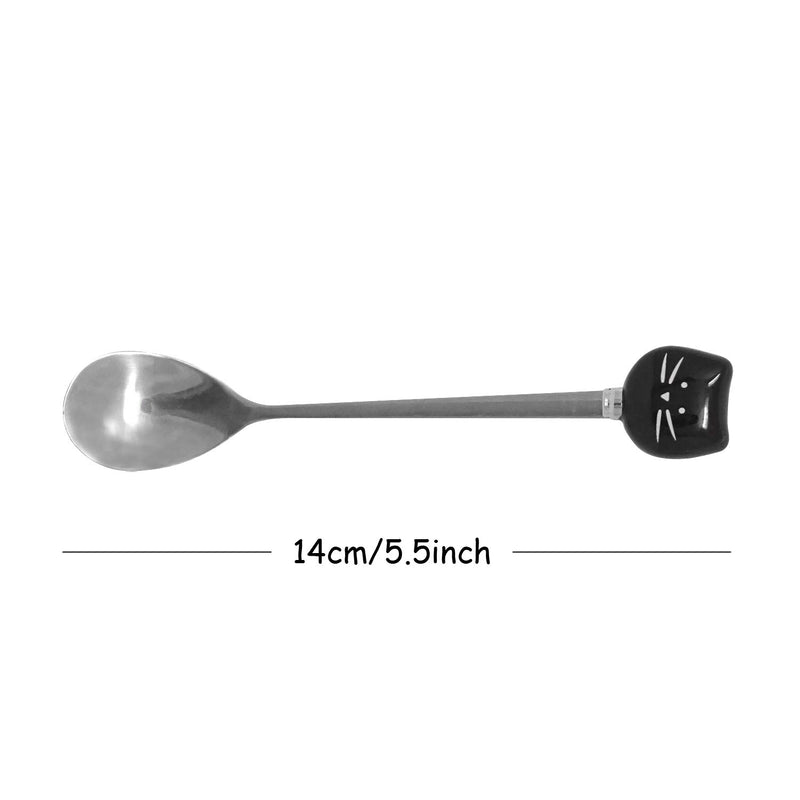 NewNest Australia - Honbay 2PCS Cute Cat Spoon Stainless Steel Tea Spoon Coffee Spoon Sugar Spoon for Cat Mug, Black and White 