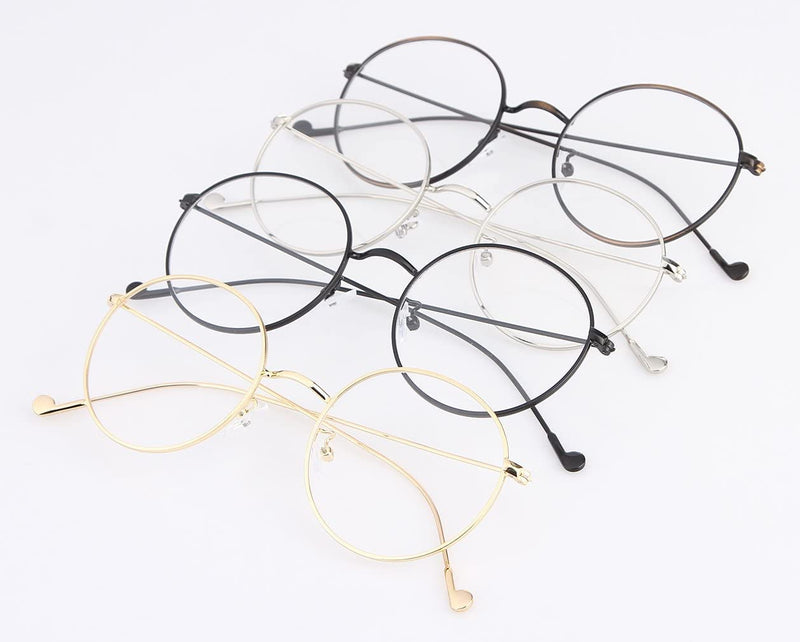 sigaer glasses nerd glasses retro round unisex metal frame glasses frame decorative glasses 140x50mm gold - NewNest Australia
