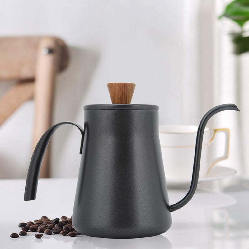 Kettle Coffee Pot, 400ml Stainless Steel Coffee Water Tea Narrow Mouth Pot with Handle Lid, Black. - NewNest Australia