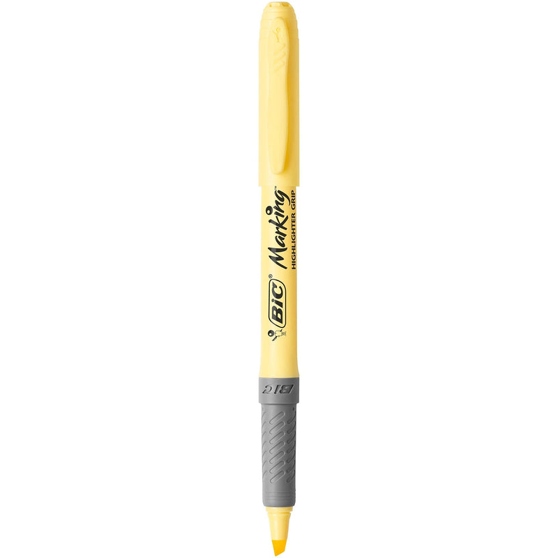 BIC Brite Liner Grip Highlighter, Chisel Tip (1.6 mm), Pastel Yellow, For Broad Highlighting & Fine Underlining, 12-Count - NewNest Australia