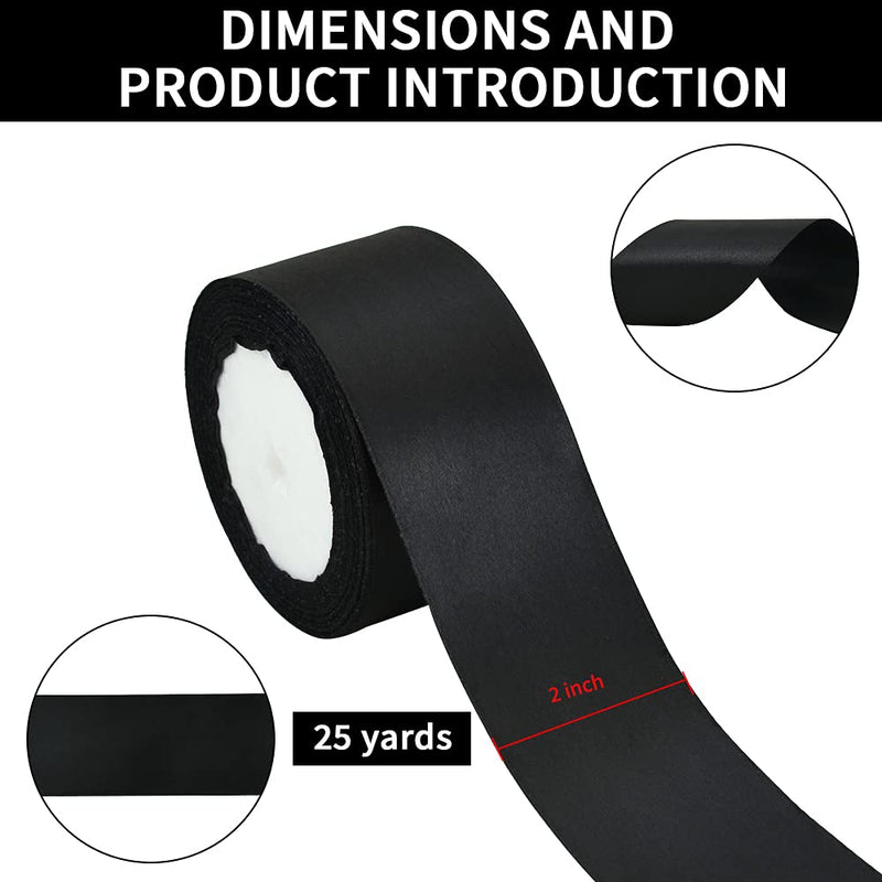 TONIFUL 2 Inch x 25 Yards Wide Black Satin Ribbon Solid Fabric Ribbons Roll for Valentine's Day Crafts Chair Sash Gift Wrapping Invitation Cards Floral Hair Bows Sewing Party Wedding Car Decoration 2 inch wide - NewNest Australia