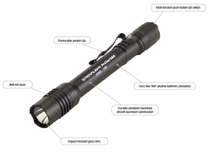 Streamlight 88033 ProTac 2AA 250 Lumen Professional Tactical Flashlight with High/Low/Strobe w/ 2 x AA Batteries - 250 Lumens Black Protac 2AA, 250 Lumens Light - NewNest Australia