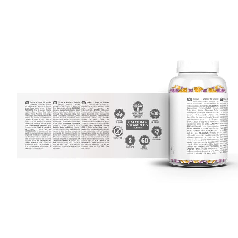 VITALDIN Calcium + Vitamin D3 Gummies - 500 mg calcium & 1,000 IU vitamin D - 60 fruit gummies (1 month) fruit flavor - for maintaining normal bones and teeth - gluten free - children & adults - NewNest Australia