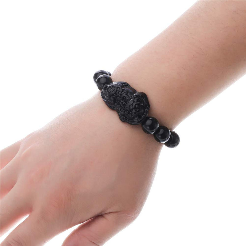 NewNest Australia - Fengshui Wealth Prosperity Black 10mm Bead Bracelet with Pi Xiu/Pi Yao Attract Wealth and Good Luck 