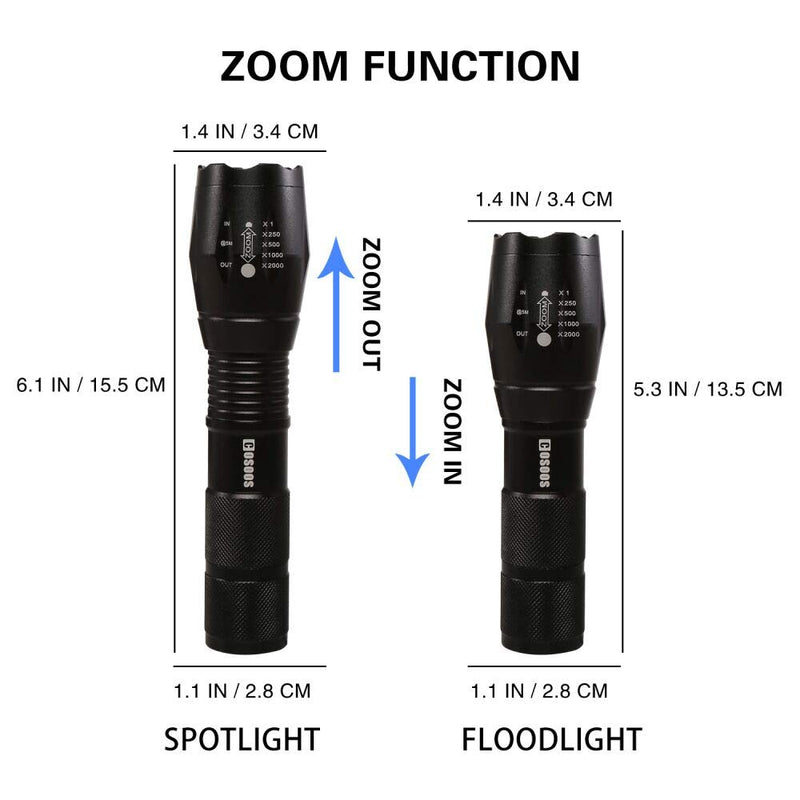 LED Flashlight with Rechargeable Battery & Charger,COSOOS Tactical Flashlight,1000-Lumen,Zoomable Waterproof Flash Light,5 Mode,Portable Emergency Flashlight for Camping - NewNest Australia