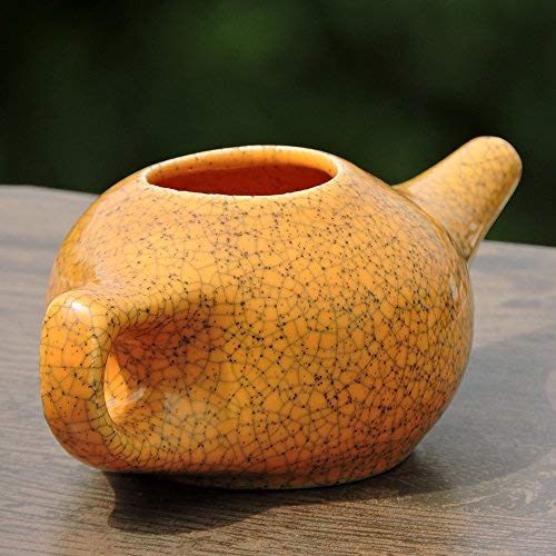 Ceramic Neti Pot for Nasal Cleansing Crackle Pattern | Neti Pot with 10 Sachets of Neti Salt + Instructions Leaflet | Natural Treatment for Sinus, Infection and Congestion (Orange) - NewNest Australia