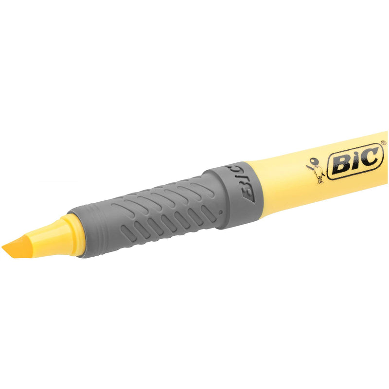 BIC Brite Liner Grip Highlighter, Chisel Tip (1.6 mm), Pastel Yellow, For Broad Highlighting & Fine Underlining, 12-Count - NewNest Australia