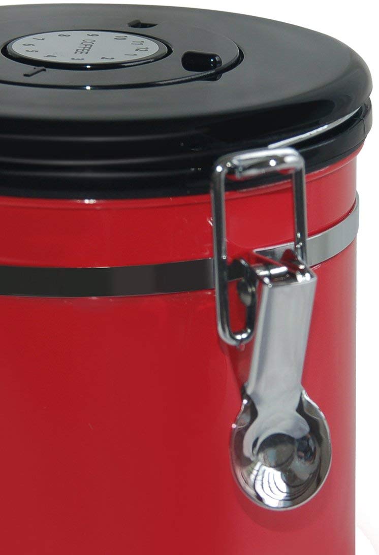 NewNest Australia - Mixpresso Stainless Steel Airtight Coffee Container with Date Tracking I For All Types Of Coffee | Vacuum Sealed Airtight Container | stainless steel coffee jar 16 Ounces I Coffee Vault (Red) Red 