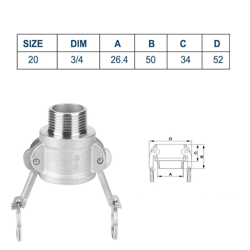 B Trash Pump Adapter, DN20 3/4" Stainless Steel Female Camlock Adapter - NewNest Australia