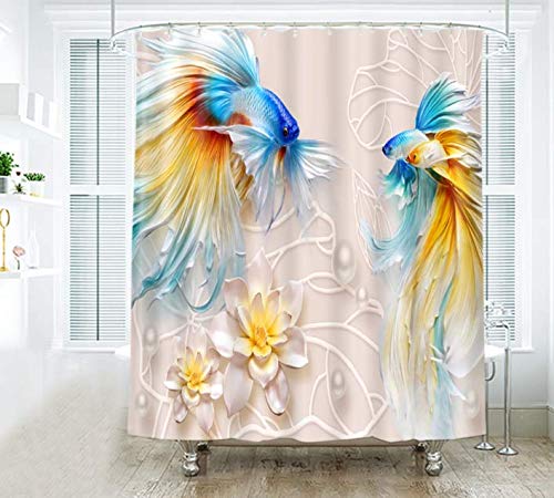 hipaopao Goldfish Lotus Flowers Shower Curtain Koi Fish Leaf 3D Printed Fabric Shower Curtain Sets Bathroom Decor with Hooks Waterproof Washable 72 x 72 inches Yellow Blue Red - NewNest Australia