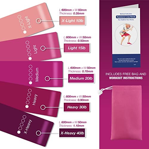 You vs You Resistance Bands with Storage Bag & Instruction, Strong Loop Fitness Band for Home Gym Exercise Workouts Yoga, Tone & Strength Men & Women, Colour Coded Resistance, Sweat Proof PINK - NewNest Australia
